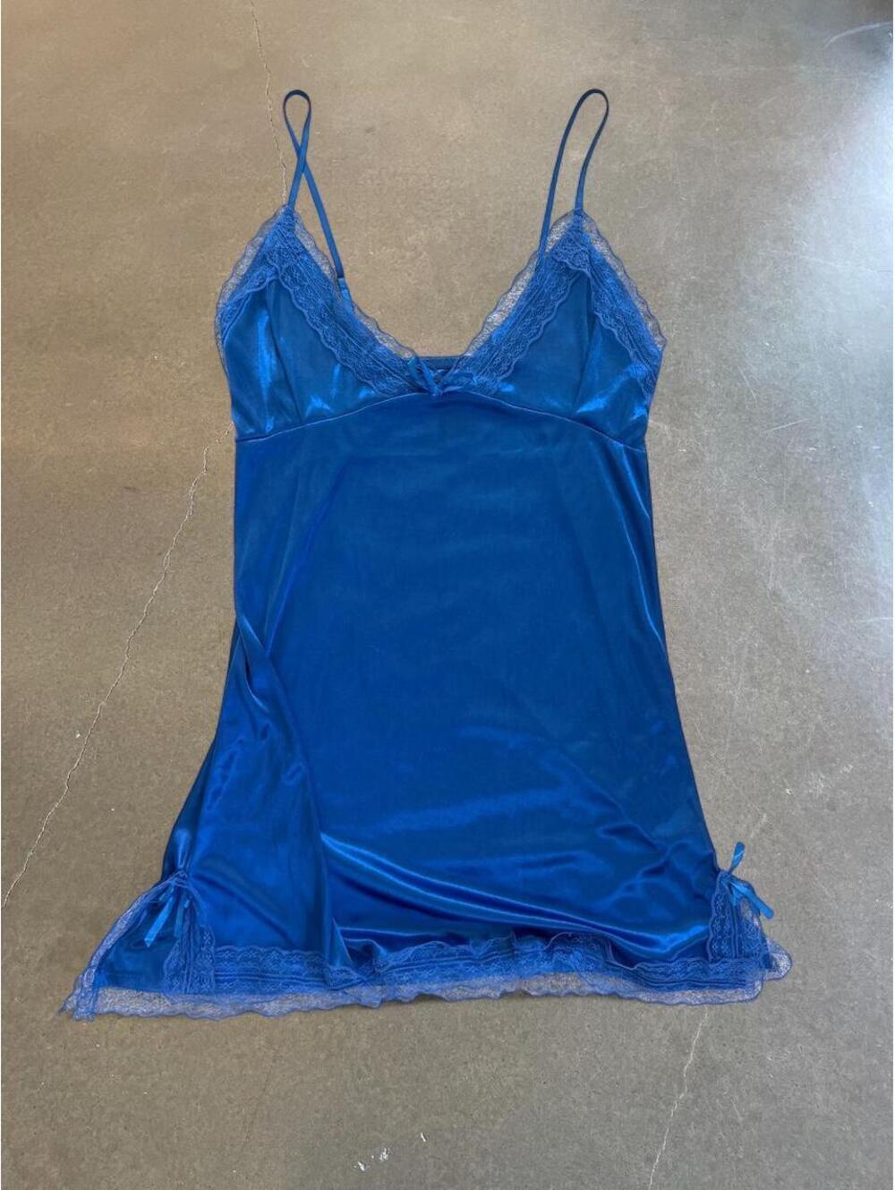 Royal Blue Satin Lace Cami Slip | Women’s Size L